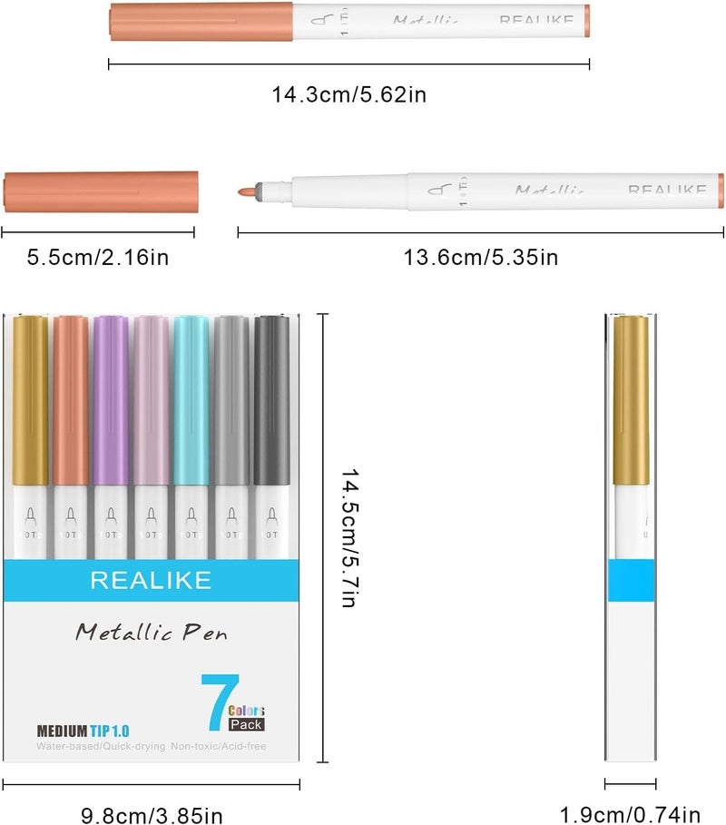 REALIKE Metallic Pens for Cricut Maker 3/Maker 4/Maker/Explore 3/4/Air 2/Air, Multicolor Marker Pens Set of 7 Pack Drawing Coloring Pens Compatible with Cricut Machine (1.0 Tip) - Image 4